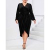 Coolmee Plus Size Maxi Dresses for Curvy Women Casual V Neck Wrap Bodycon Lantern Long Sleeve Criss Cross Pleated Long Dress - 2 of 4