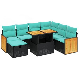 vidaXL 8 Piece Patio Sofa Set with Cushions Black Poly Rattan - 1 of 4