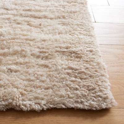 Beige Handmade Wool Tufted Shag Square Area Rug