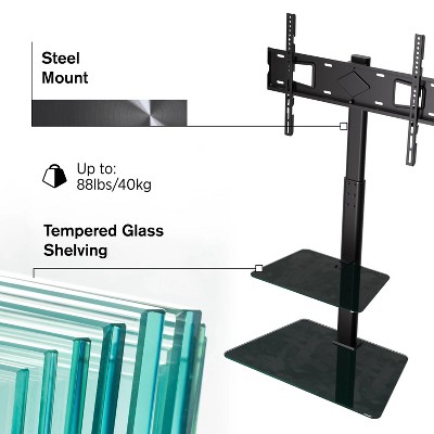 Black Adjustable TV Floor Stand with Mount and Glass Shelves