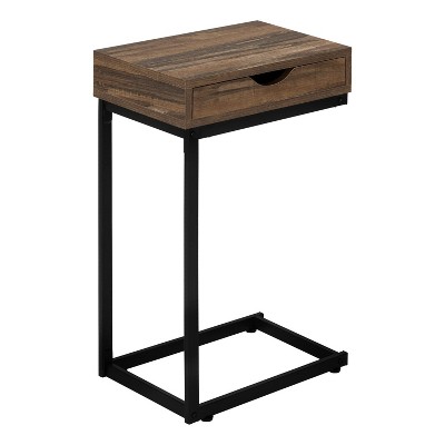 Monarch Specialties Accent Table C-Shaped End Side Snack Storage Drawer Living Room Bedroom Metal Laminate Brown Black Contemporary Modern