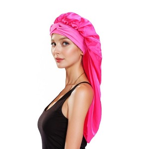 Anna-Kaci Satin Long Bonnet Sleep Cap with Stretch Turban Band for Hair Protection and Moisture Retention - 1 of 4