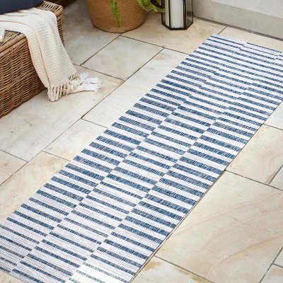 Sukie 2x8 Blue and Ivory Synthetic Stripe Rug