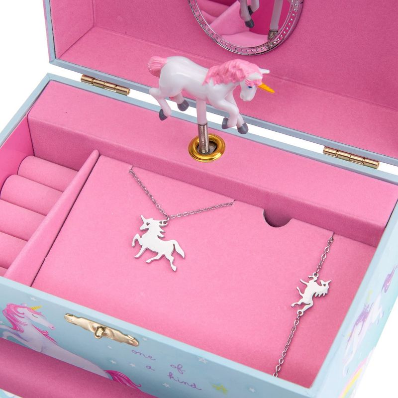 Jewelkeeper Unicorn Music Box & Little Girls Jewelry Set, Rainbow Unicorn, 4 of 11