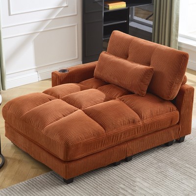 Oversized Chaise Lounge Lazy Single Sofa Couch Cozy Sleeper Sofa Bed with Switchable Armrest, USB Ports, Cup Holder, Side pocket & Pillow-ModernLuxe