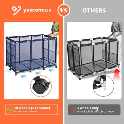 Extra Large Blue Mesh Rolling Pool Storage Bin with Metal Frame