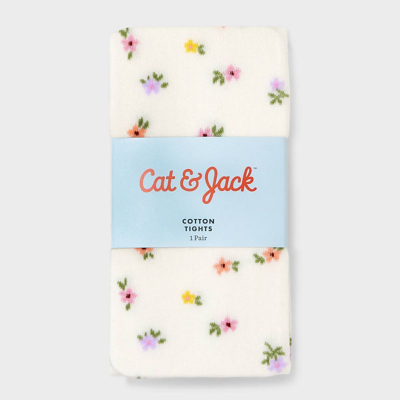 Girls&#39; &#39;Floral&#39; Cotton Tights - Cat &#38; Jack&#8482; White, 3 of 5