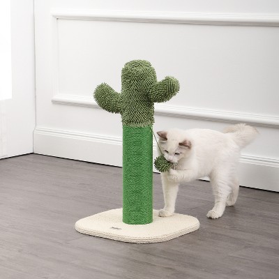 21" Green Sisal Cactus Cat Scratching Post with Fuzzy Toy