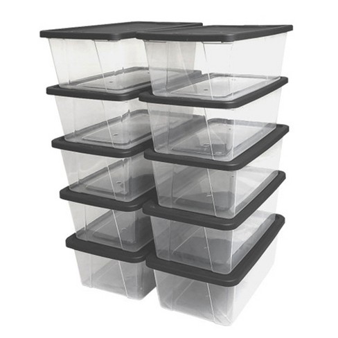 Homz Snaplock Stackable 6 Quart Clear Organizer Storage Container Bin With  Tight Seal Gray Lid For Home Organization, 10 Pack : Target