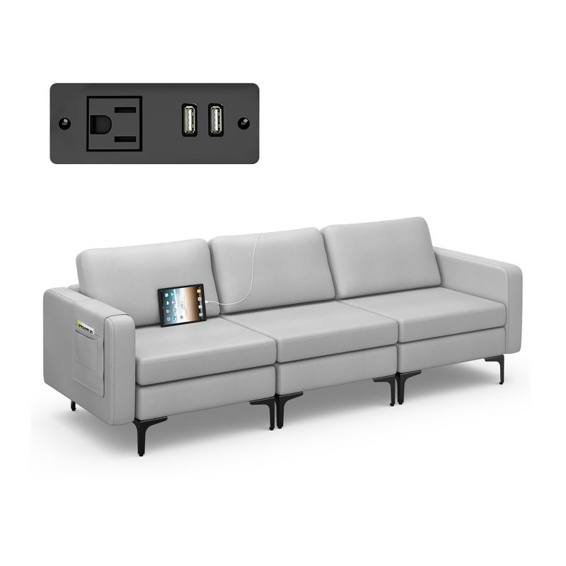 Costway Modular 3-Seat Sofa Couch w/ Socket USB Ports & Side Storage Pocket, 1 of 11