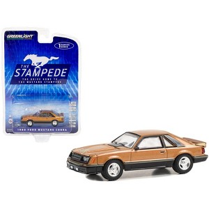 1980 Ford Mustang Cobra Dark Chamois Brown Metallic with Hood Graphic 1/64 Diecast Model Car by Greenlight - 1 of 3