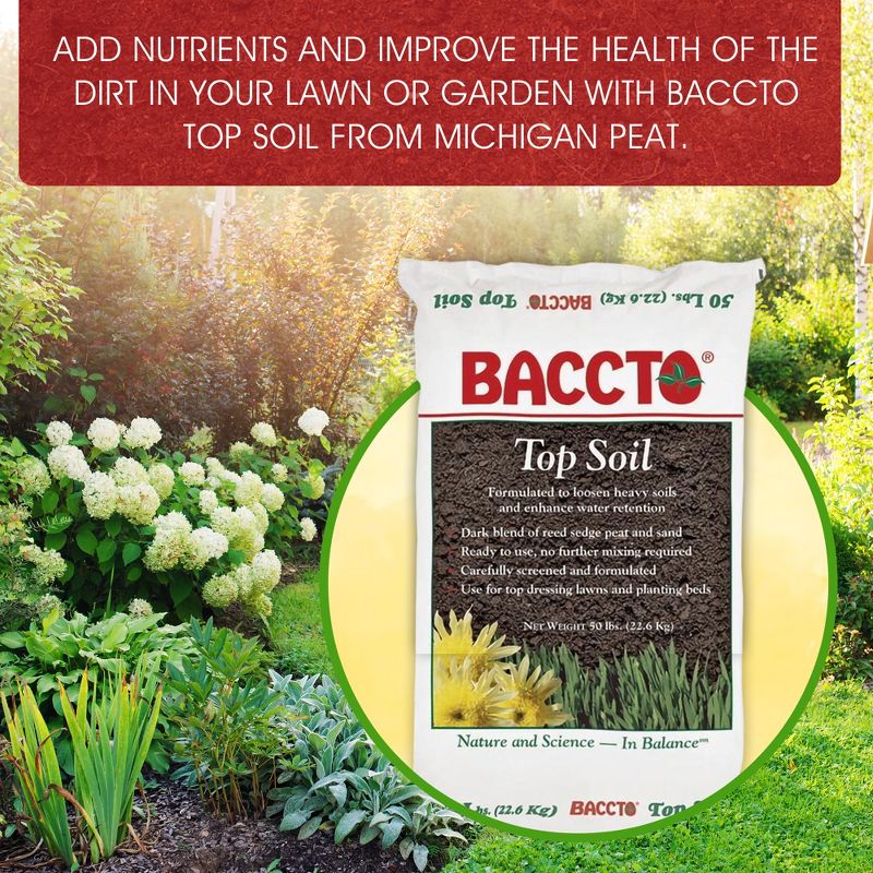 Michigan Peat 1550P Baccto Top Soil for Lawns, Gardens, and Raised Planting Beds with Reed Sedge, Peat, and Sand, 50 Pounds (2 Pack), 5 of 7