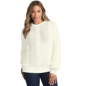 Jessica London Women's Plus Size Cashmere Pointelle Cable Crew - 1 of 4