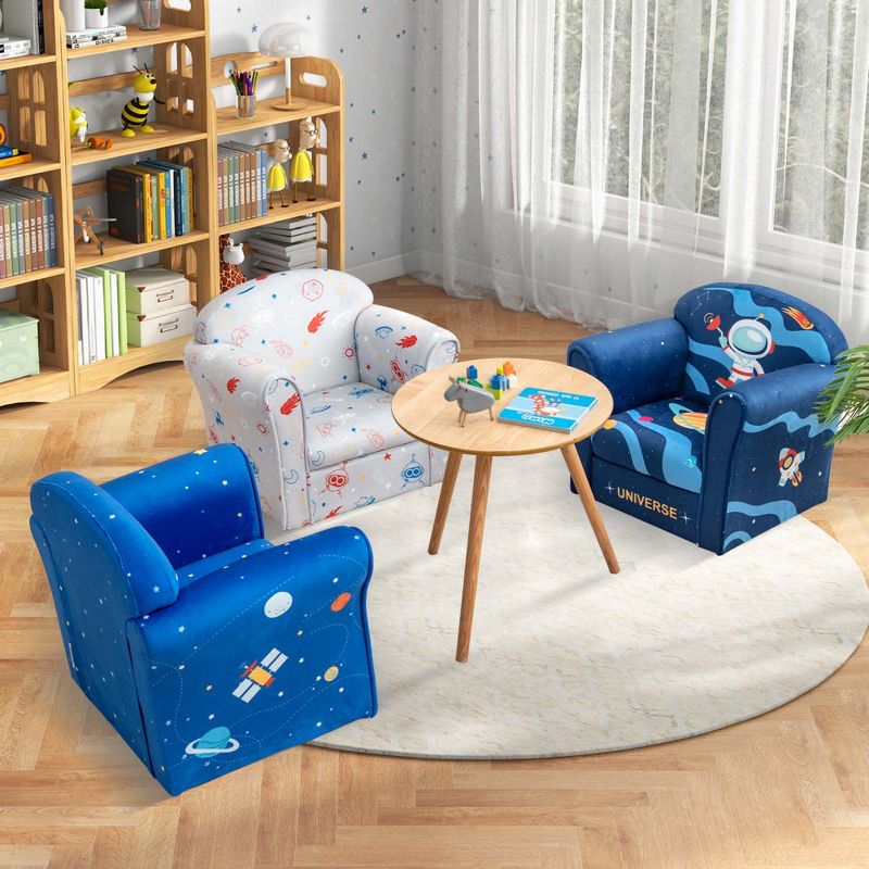 Costway Kids Sofa Toddler Upholstered Armrest Chair withSolid Wooden Frame Blue, 4 of 11
