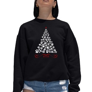 LA Pop Art Paw Christmas Tree - Women's Word Art Crewneck Sweatshirt - 1 of 4