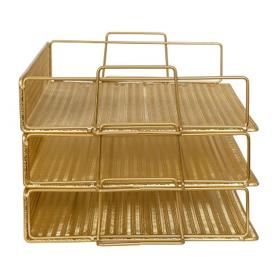 Gold 3-Tier Stackable Steel Mesh Letter Tray Organizer