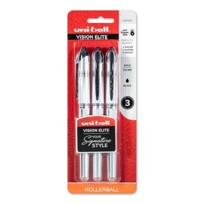 3ct Rollerball Capped Pens Black - Uni-ball Vision Elite