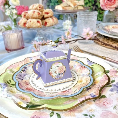 Assorted Pastel Floral Teapot Favor Boxes with Ribbon (Set of 24)