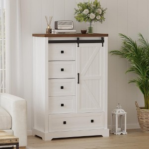 5 Drawers Dresser for Bedroom w/Sliding Barn Door, Farmhouse Modern 48 Tall Dresser 5 Chest of Drawers - 1 of 4