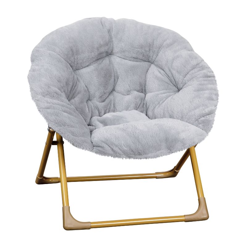 Emma and Oliver Kid's Folding Saucer Chair with Cozy Faux Fur Upholstery and Metal Frame for Playroom, Bedrooms, Nursery and More, 1 of 12