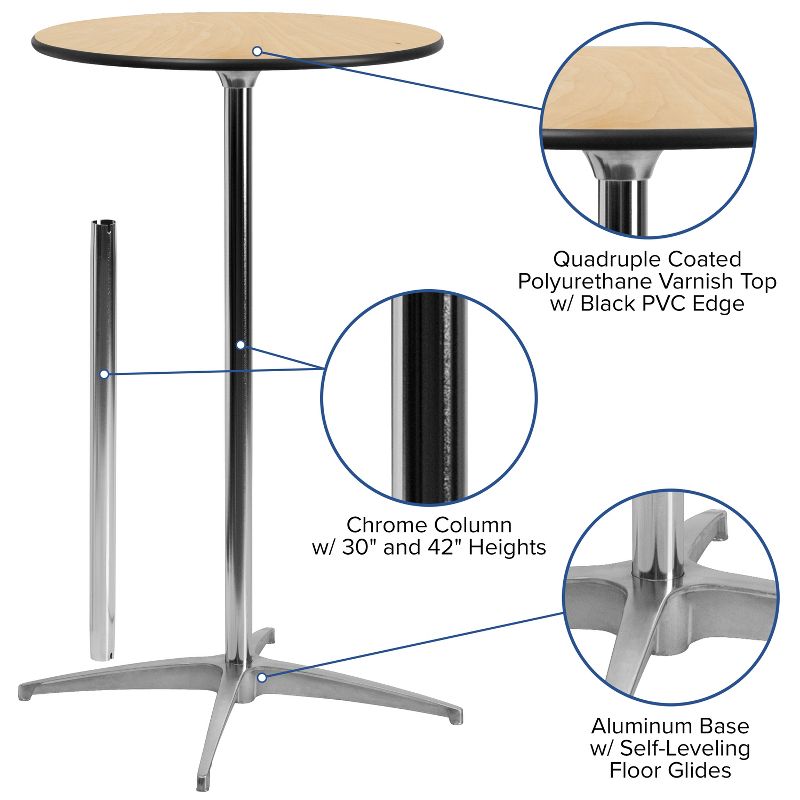 Flash Furniture 36'' Round Wood Cocktail Table with 30'' and 42'' Columns, 5 of 14