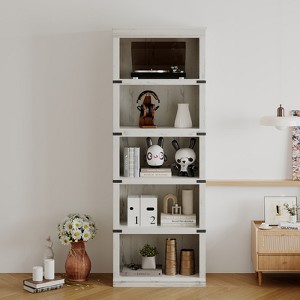 5 Tier Book Shelf, Farmhouse Book Case with Shelf Storage, Wooden Bookshelves for Living Room, Home Office - 1 of 4