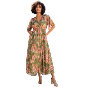 Roaman's Women's Plus Size Striped Lurex Maxi Dress - 1 of 4