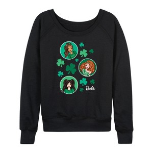 Women's - Barbie - St. Paddys Collage Lightweight French Terry Wide Neck Long Sleeve Shirt - 1 of 4
