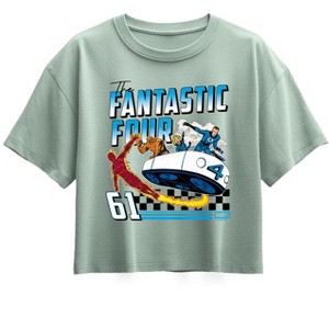 Girls' - Marvel - Fantastic Four Retro Racing Flying Car Short Sleeve Boxy Graphic T-Shirt - 1 of 1
