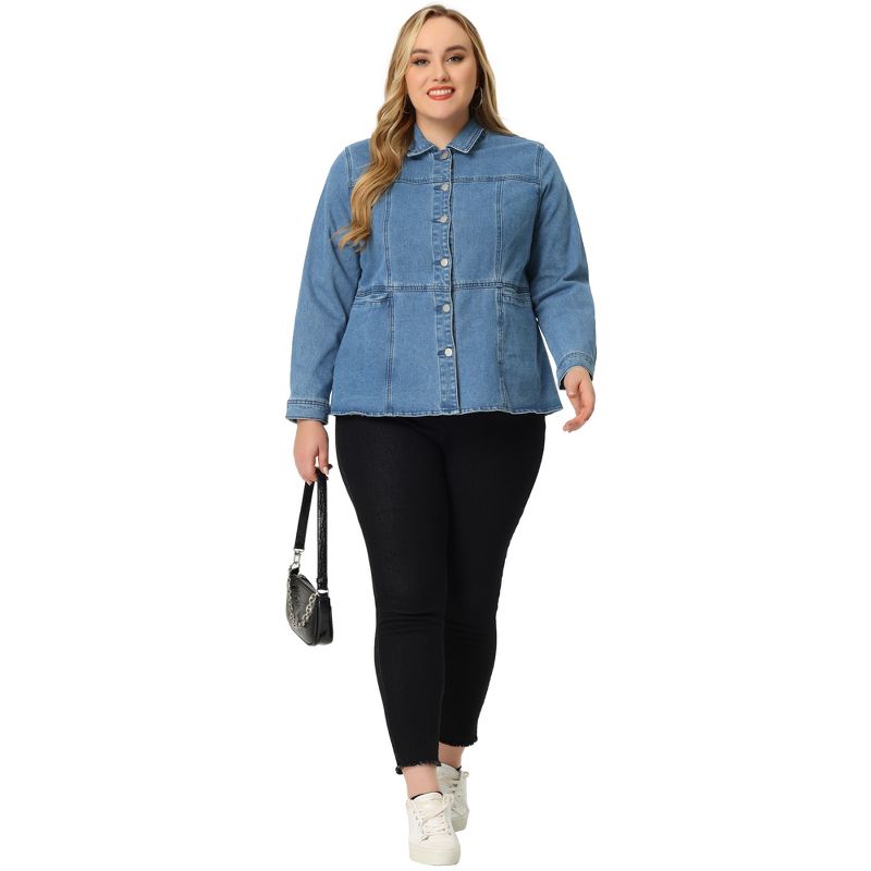 Agnes Orinda Women's Plus Size Denim Classic Button-Up Solid Color Jean Jackets, 3 of 7
