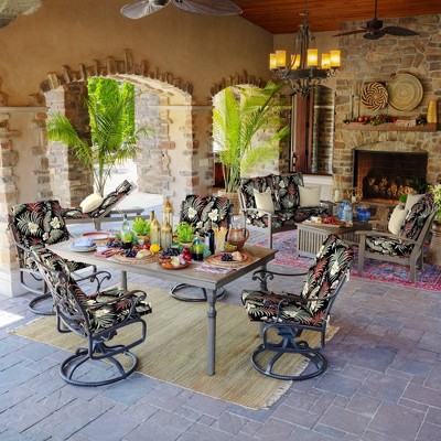 Simone Black Tropical High Back Outdoor Dining Chair Cushion