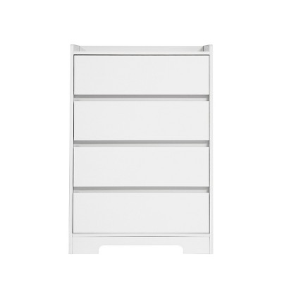 GlasFlength Decorative Storage Cabinets Modern Accent Storage Cabinet with 4 Drawer Free standing Cabinet for Living Room, White, 25.59"*15.75"*38.38"