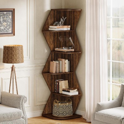 Tribesigns 71.5-Inch Tall Corner Shelf, 5-Tier Corner Bookshelf, Wood Storage Display Rack for Living Room, Office, Bedroom