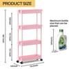 YIGII Slim Rolling Storage Cart 4 Tier Bathroom Organizer Utility Cart Mobile Shelving Unit Tower Rack for Kitchen,Laundry Room,Pink - 4 of 4