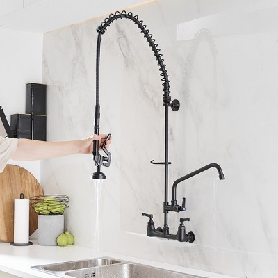 Matte Black Wall-Mount Pull-Down Commercial Kitchen Faucet