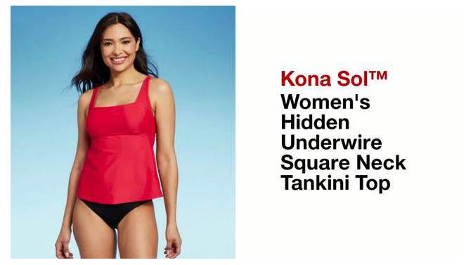 Women&#39;s Hidden Underwire Square Neck Tankini Top - Kona Sol&#8482;, 2 of 17, play video