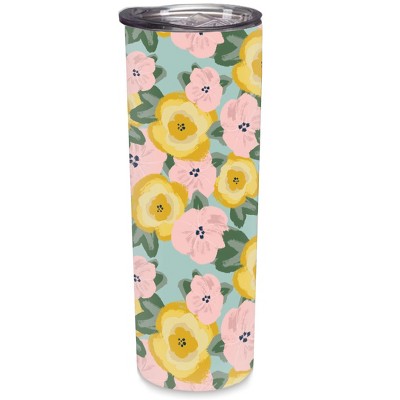 Elanze Designs Floral Pattern Pink Yellow 20 ounce Stainless Steel Travel Tumbler