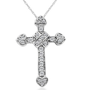 Pompeii3 1/2ct Fancy Unique Diamond Cross Pendant 14K White Gold - 1 of 4