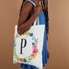 Okuna Outpost Set of 2 Reusable Monogram Letter L Personalized Canvas Tote  Bags for Women, Floral Design, 29 in