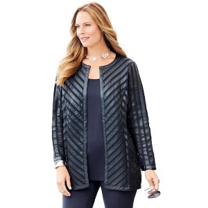 Catherines Women's Plus Size Black Label Pieced Jacket - 4X, Black - 1 of 3