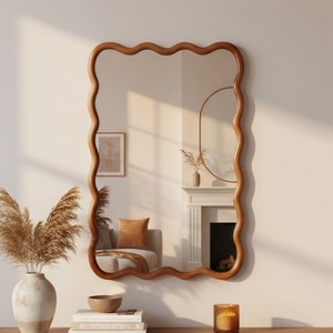 Okak Modern Wavy Rectangle Decorative Wall Mirror for Entryway,Bathroom,Solid Wood Home Decor Vanity Mirror for Bedroom - 1 of 4
