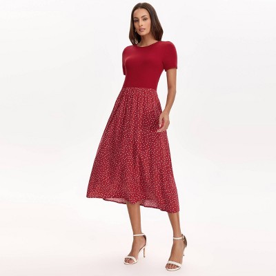 Женские платья A New Day Women's Short Sleeve Contrast Midi Dress - A New Day™ Red Polka Dots L — фото 2