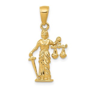 Black Bow Jewelry 14k Yellow Gold 3D Lady of Justice with Moveable Scales Pendant - 1 of 4