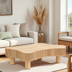 42.52" Irregular Wooden Drum Coffee Table - 1 of 4