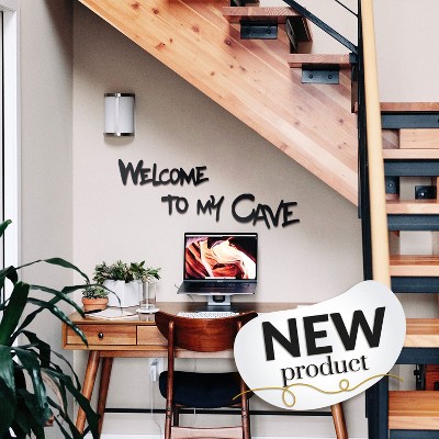 Sussexhome Welcome to My Cave Metal Wall Art - 4-Piece Matte Black Man Cave Decor, Modern Style