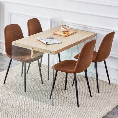NicBex Dining Table Set for 4 Kitchen Table Wood Texture MDF Coffee Table Tempered Glass Legs with 4 Chairs