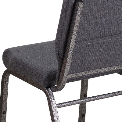 Elegant Dark Gray Fabric Stacking Chair with Silver Vein Metal Frame