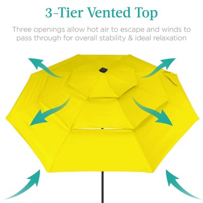 10ft Yellow Steel Market Patio Umbrella with LED Lights