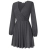 Womens Deep V Neck Mini Dress Long Sleeve Elastic Waist A Line Casual Wrap Midi Dress - 3 of 4