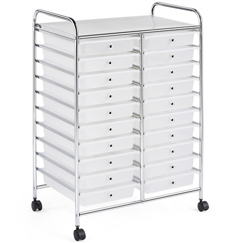 Yaheetech 20 Drawers Rolling Storage Cart Mobile Storage Bin Trolley, White